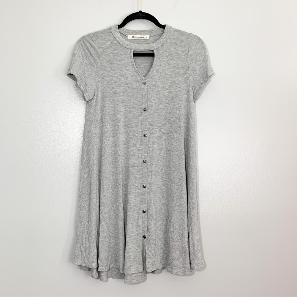 The Impeccable Pig Keyhole Button Detail Gray Swing Dress Size S
